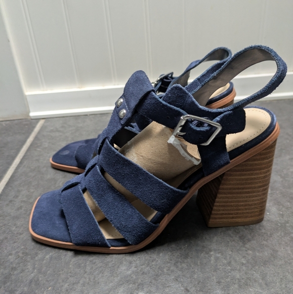 Marc Fisher Navy Suede Block Heel Sandals - Picture 1 of 9